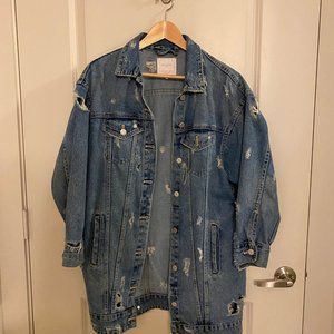 Distressed Long Denim Jacket